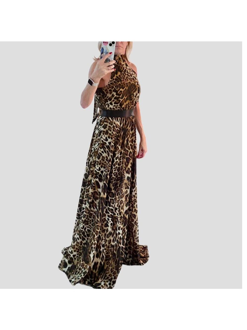 NWOT Va Va Voom Leopard Animal Print LONG Maxi Dress Size Medium
